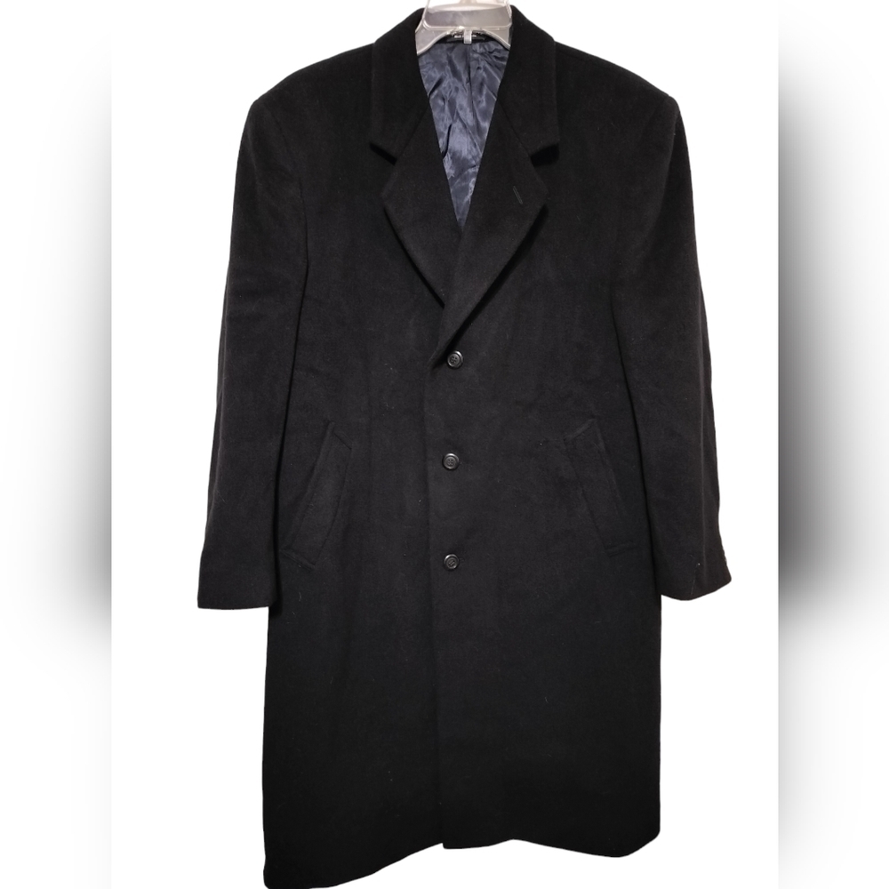 (M200) Silver Cloud Men's Black Italian Cashmere Blend Trench Coat Size 44R